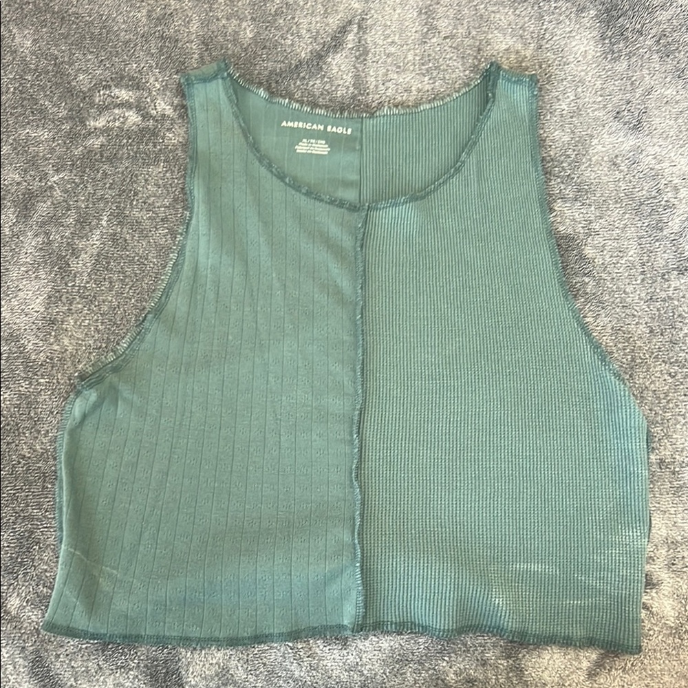 American Eagle Outfitters Green Ribbed Crop Tank Top